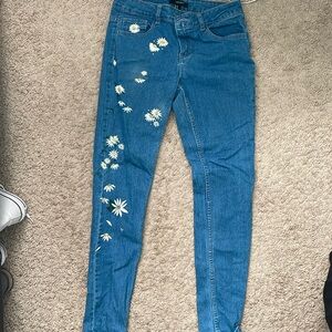 Hand painted floral daisy skinny jeans